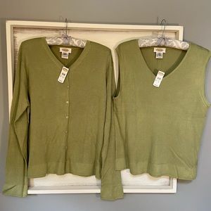 Talbots Green Cardigan and Tank Set